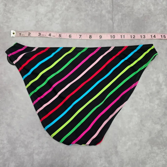 Malibu Dream Girl Black Red Pink Stripe Cheeky Bikini Bottom Swimwear M Medium - Picture 4 of 8